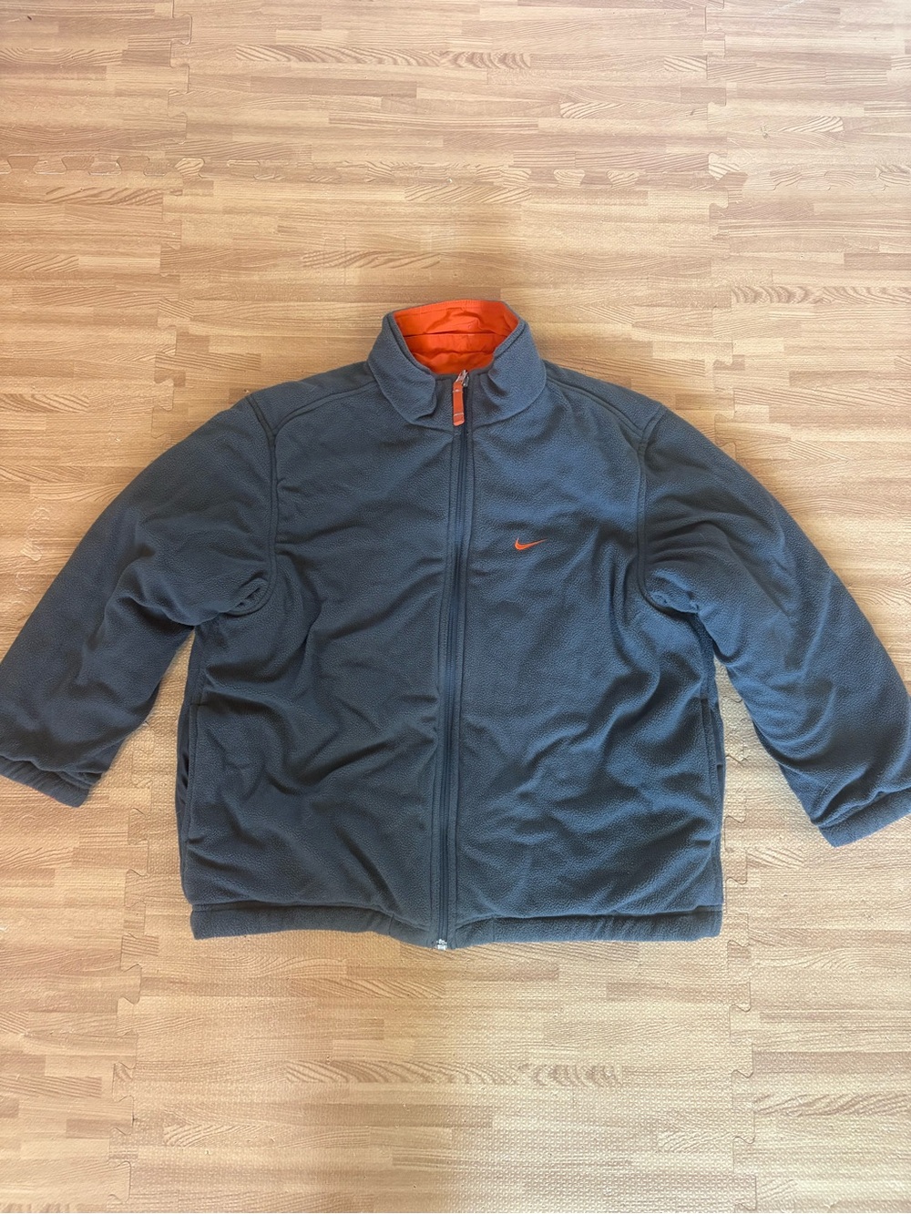 Vintage Nike Reversible Fleece Jacket Big Swoosh Spellout Orange Navy Y2K Youth - Picture 8 of 16